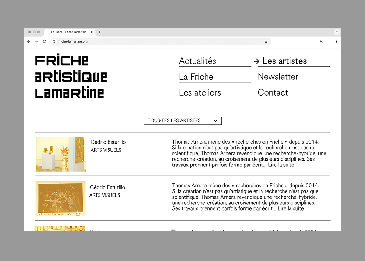 Page des artistes