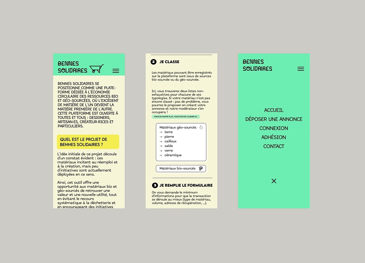 Page d'accueil et menu, version mobile