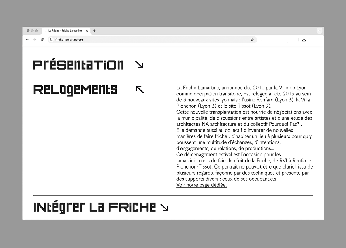 Page de présentation de la Friche