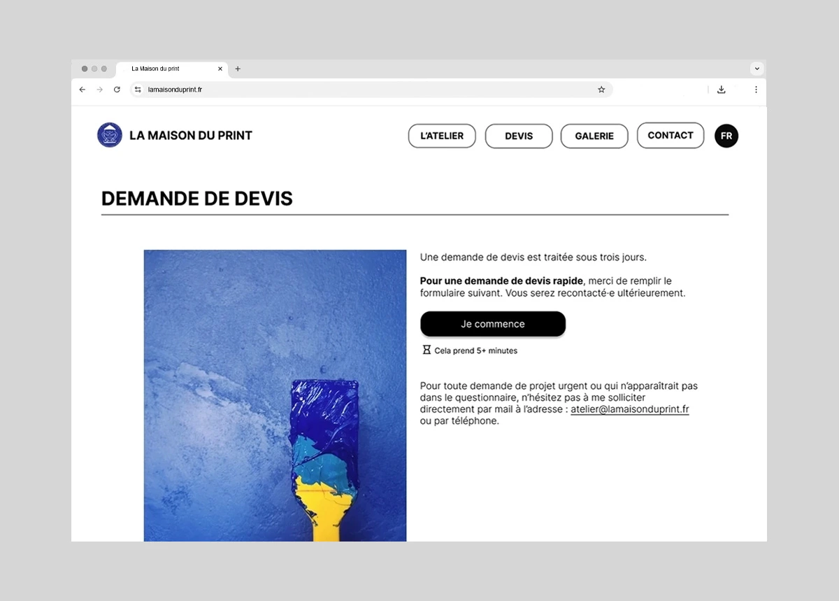 Page de demande de devis