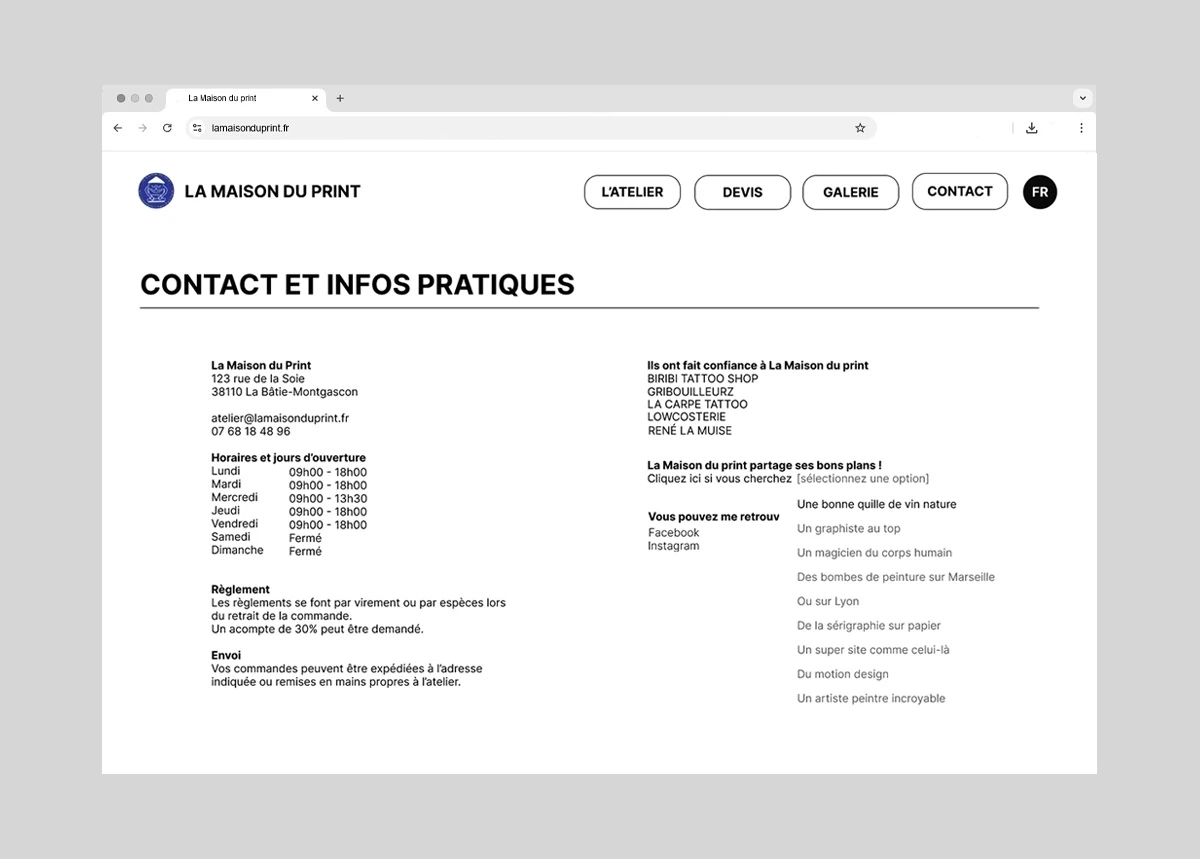 Page de contact - partenaires